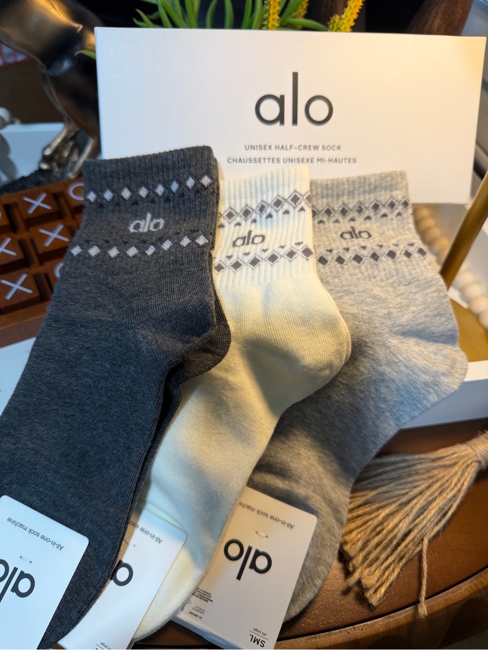 ALO Yoga Half-Crew Socks - Charcoal, Cream & Light Gray - 3-Pack